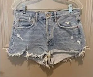 Agolde Light Blue Distressed Denim Jean Shorts thumbnail 1