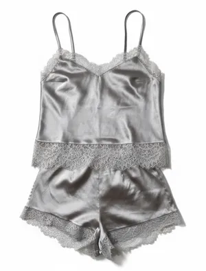 Victoria’s Secret Elegant Gray Lace Trim Sleepwear Set Size xs thumbnail 1