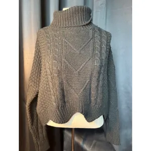 Windsor Black Cable Knit Turtleneck‎ Sweater Cropped Scallop Hem RN129619 Womens thumbnail 4