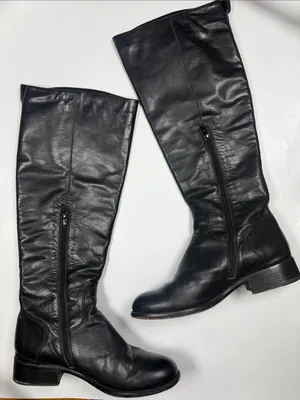 Chocolat Blu Women’s Black Leather Tall Side Zip Riding Boots S-569 Sz 7.5 thumbnail 3