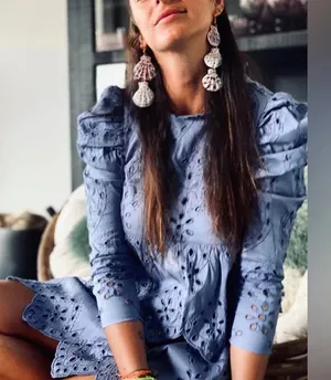 Zara Women Embroidered Eyelet Dress- Periwinkle thumbnail 2