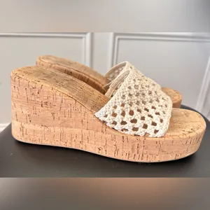 Women's Cream Woven Platform Wedge Sandals Size 9 thumbnail 6