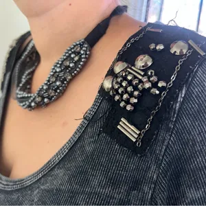 Y2K Wash Out Black Beaded Shoulder and Necklace Set‎ Size M/L thumbnail 2