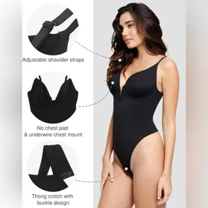 New Popilush Underwire Cups Deep V Bodysuit XL Black thumbnail 2