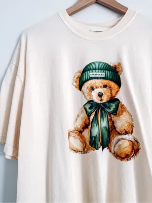 Comfort Colors Cream Teddy Bear Starbucks Graphic Cotton Shirt 2XL thumbnail 2