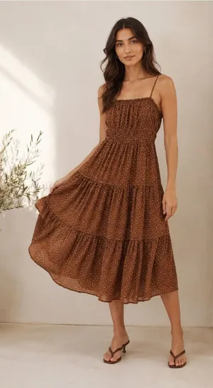 Madewell Sophia Cami Tiered Midi Dress Brown Polka Dot Sepia Size 2 Size (XS) thumbnail 1