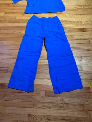 Zara Linen Matching set button shirt Coord wide pant drawstring lounge blue M thumbnail 8