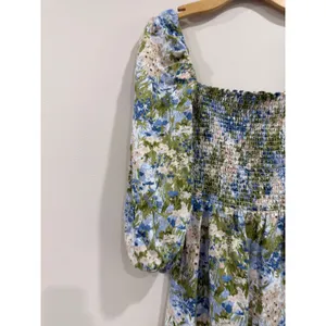 Reformation Linen Floral Greyson Smocked Mini Dress‎ Puff Sleeve Size M thumbnail 6