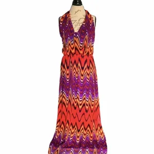 Bisou Bisou Dress Sz 12 Maxi Halter Chevron Bohemian Boho Retro Hipster Festival thumbnail 2