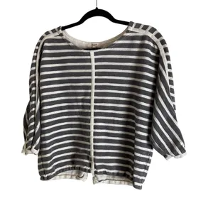 Madewell Gray White Striped Textured Cotton Top Back Zip Medium thumbnail 2