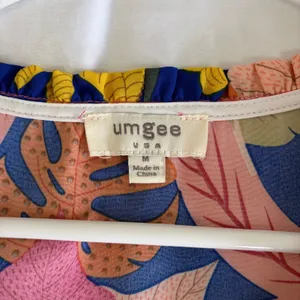 Umgee Tropical Leaf Flutter Sleeve Babydoll Mini Dress C3776 Blue‎ Pink Mens M thumbnail 7