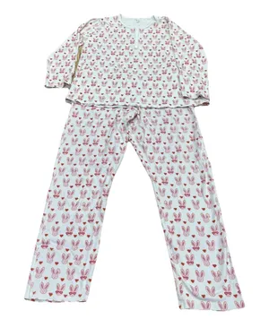 Roller Rabbit Love Bunnies Ladies 2 Piece Pajama PJ Set Pink White Size Large thumbnail 1