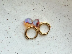 Handmade Japanese magatama quality glass simple minimalist hoop earrings💛 thumbnail 2