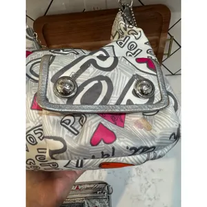 Coach Poppy graffiti heart print hobo bag & Wallet pink orange accents Y2K thumbnail 12