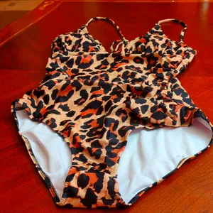 Source Unknown Leopard safari cheetah animal one piece halter bathing suit thumbnail 1