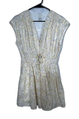 Joie Womens Yellow Orange Floral Eyelet Mini Dress Medium thumbnail 1