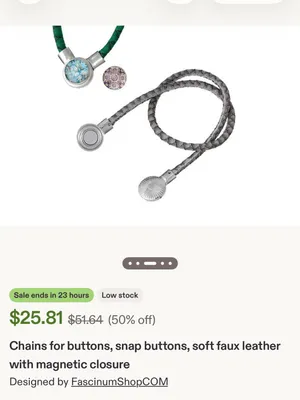 Source Unknown Silver-Tone Braided Leather Necklace with Floral Blue Gem Round Clasp - Like New thumbnail 7