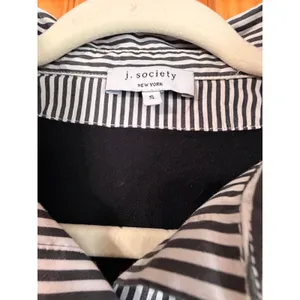 J. Society Layered Sweater Shirt S Black V-Neck Striped Collar Distressed Hem thumbnail 5