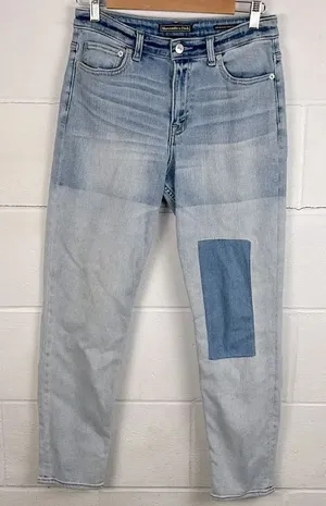 Abercrombie & Fitch high rise girlfriend patchwork jean thumbnail 1