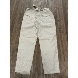 American Eagle Striped Tie Waist Straight Leg Pants Ivory Blue‎ Size 10 thumbnail 5