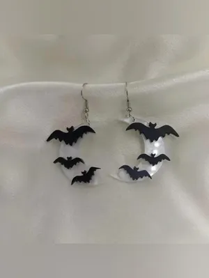 Crescent Moon Bat Acrylic Dangle Earrings Gothic Women Fashion Jewelry thumbnail 4