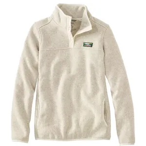 LL Bean Beige Sweater Fleece 1/4 Snap Pullover Pockets Size SMALL Tan thumbnail 1