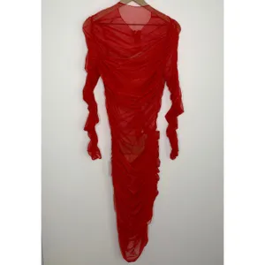 Miss Circle Jimena Red Ruched Mesh Long Sleeve Dress Womens New Medium thumbnail 2