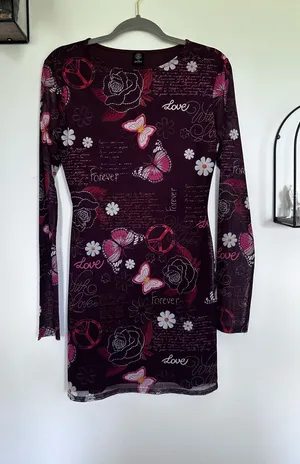 Urban Outfitters Long Mesh Sleeve Y2K Style Mini Sheath Dress Size‎ Large thumbnail 1