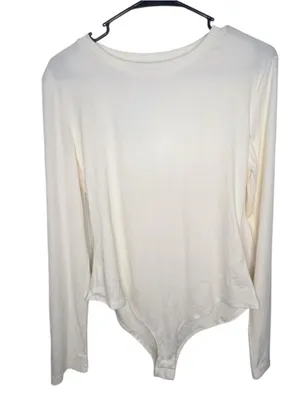 NWT Cider Cream Long Sleeve Ribbed Stretchy Bodysuit With Under Snaps thumbnail 1