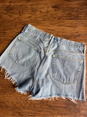 Agolde Faded Light Blue Distressed Denim Cutoff Shorts thumbnail 3