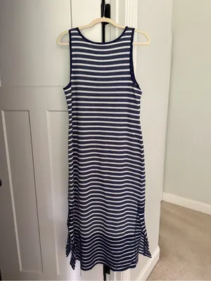 Tommy Bahama navy blue stripe maxi sleeveless dress beachy‎ casual stretch thumbnail 4