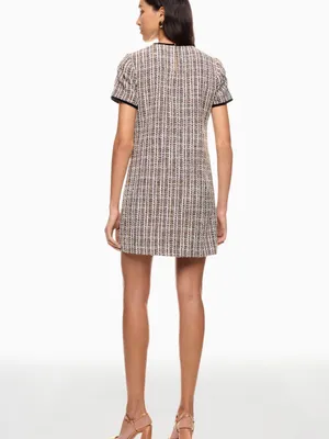 CeCe Tweed Shift Dress with Patch Pockets, Black/Pink/Gold/White, Size 4 thumbnail 3