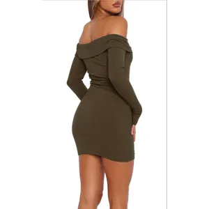 NEW Off The Shoulder Long Sleeve Bodycon Ribbed Cocktail Mini Dress S thumbnail 2