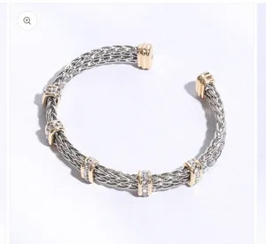 Square Ponytail Crystal 2T Bangle Bracelet Silver thumbnail 5