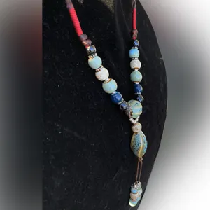 Tahari Elegant Beaded long y-drop Necklace with Blue and Brown Accents 36” thumbnail 3