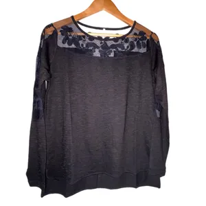 Free People Lace Inset Mesh Top Black Small thumbnail 4