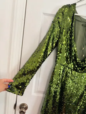Anthropologie Green Sequin Mini Dress US 4 Party Cocktail Glam Open Back Long Sleeve thumbnail 11
