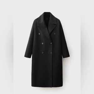 Mango wool coat oversized charcoal long handmade lapel vneck collar pockets thumbnail 16