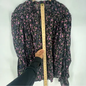 Free People Meant To Be Black Floral Print Full Mutton‎ Sleeve Peasant Blouse M thumbnail 12