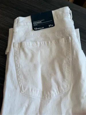 American Eagle Outfitters White Straight-Leg Stovepipe Jeans thumbnail 1