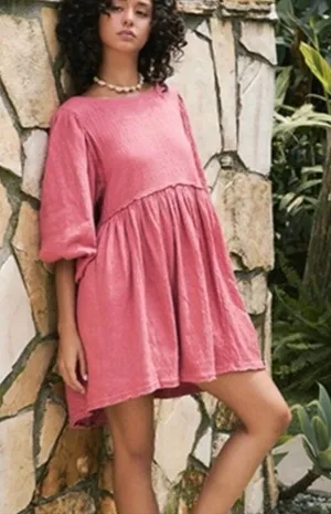 Free People Beach Get Obsessed Gauzy Babydoll Dress in Pink Size Large thumbnail 1