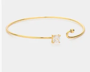 Asscher Crystal Hook Accented Bracelet Gold thumbnail 2