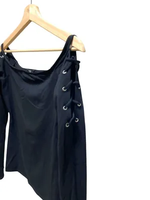 Guess Y2K Lace up Long Sleeve Top Black Size S Goth Whimsigoth Renaissance Fairy thumbnail 7