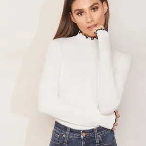 J. Crew Contrast Trim Ribbed Long Sleeve Roll Neck T-Shirt Size XS Maroon K3235 thumbnail 9