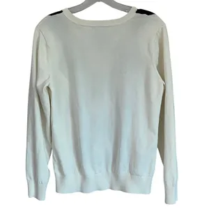IZOD Womens Argyle V-Neck Sweater White Black Grey 100 Cotton Long Sleeve‎ L thumbnail 5