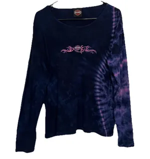 Vintage 2004 Harley Davidson Blue Tie Dye Long Sleeve Shirt X Large Made in USA thumbnail 1