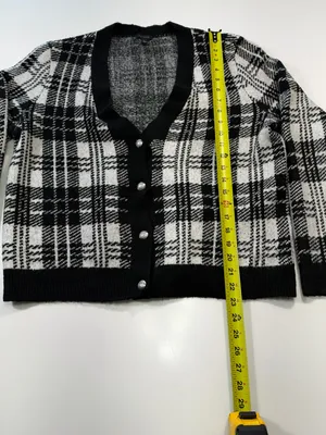 Talbots Black and White Plaid V-Neck Cardigan with Silver Buttons Size Large thumbnail 3