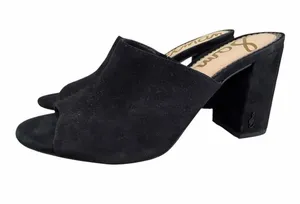 Sam Edelman | Orlie Heeled Mule Sandals Black Suede Chunky Heel Size 7.5 thumbnail 1