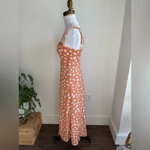 Lulus Party In Paris Light Orange Print Tie-strap Midi Dress - Size XS thumbnail 5