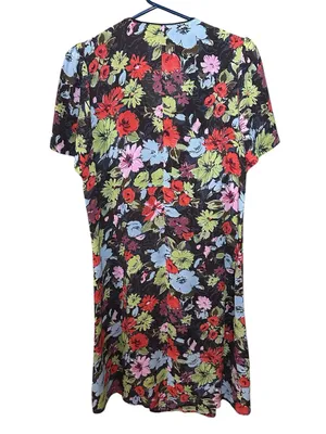 Loco Lindo Retro Botanical Print Dress w/ V-neck, Empire Waist, Short Sleeves thumbnail 5